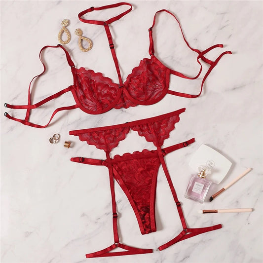 Aura - Red - Ensemble Charmeur en dentelle rouge