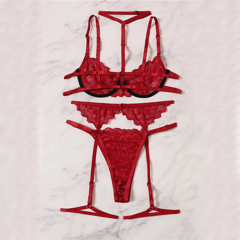 Aura - Red - Ensemble Charmeur en dentelle rouge